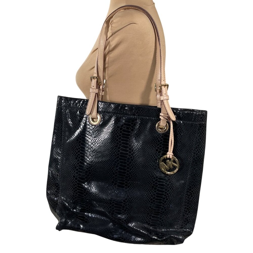 Michael Kors Animal Skin Tote Satchel Purse Shoulder Bag Gold